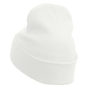 Fire Demon Embroidered 12 Inch Long Knitted Beanie - White OSFM