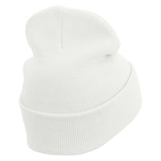 Fire Demon Embroidered 12 Inch Long Knitted Beanie - White OSFM