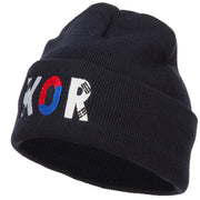 South Korea KOR Flag Embroidered Long Beanie