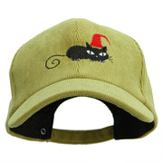 Halloween Cat with Hat Embroidered Premium Corduroy Cap - Wasabi OSFM