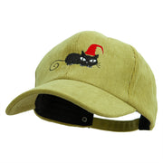 Halloween Cat with Hat Embroidered Premium Corduroy Cap - Wasabi OSFM