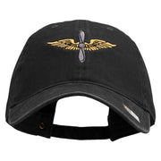 U.S. Army Aviation Embroidered Washed Solid Pigment Dyed Cotton Twill Brass Buckle Cap - Black OSFM