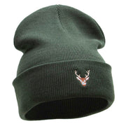 Mini Stag Embroidered 12 Inch Long Knitted Beanie