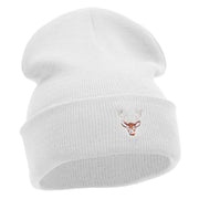 Mini Stag Embroidered 12 Inch Long Knitted Beanie