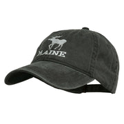 Maine State Moose Embroidered Washed Dyed Cap