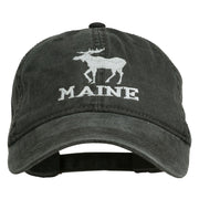 Maine State Moose Embroidered Washed Dyed Cap