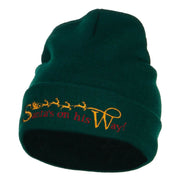 Santa's On His Way Embroidered Long Beanie