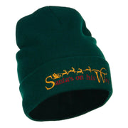 Santa's On His Way Embroidered Long Beanie