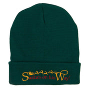 Santa's On His Way Embroidered Long Beanie