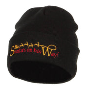 Santa's On His Way Embroidered Long Beanie