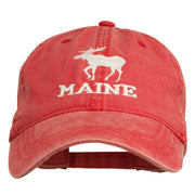 Maine State Moose Embroidered Washed Dyed Cap