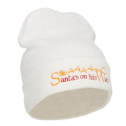 Santa's On His Way Embroidered Long Beanie