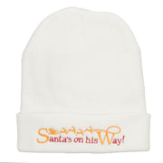 Santa's On His Way Embroidered Long Beanie