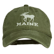 Maine State Moose Embroidered Washed Dyed Cap