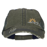 Mountain Scene Embroidered Cotton Mesh Cap