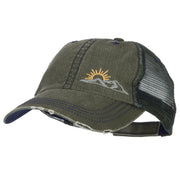 Mountain Scene Embroidered Cotton Mesh Cap