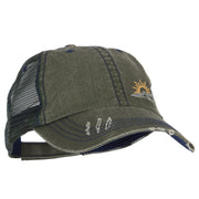 Mountain Scene Embroidered Cotton Mesh Cap