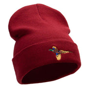 Pheasant Embroidered 12 Inch Long Knitted Beanie