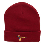 Pheasant Embroidered 12 Inch Long Knitted Beanie