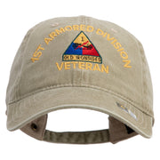 U.S. Army 1st Armored Division Embroidered Washed Solid Pigment Dyed Cotton Twill Brass Buckle Cap - Khaki OSFM