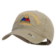 U.S. Army 1st Armored Division Embroidered Washed Solid Pigment Dyed Cotton Twill Brass Buckle Cap - Khaki OSFM