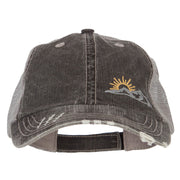 Mountain Scene Embroidered Cotton Mesh Cap