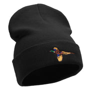 Pheasant Embroidered 12 Inch Long Knitted Beanie