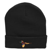 Pheasant Embroidered 12 Inch Long Knitted Beanie