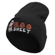 Boo Sheet Embroidered 12 Inch Long Knitted Beanie - Black OSFM