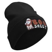 Boo Sheet Embroidered 12 Inch Long Knitted Beanie - Black OSFM