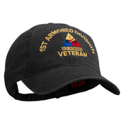 U.S. Army 1st Armored Division Embroidered Washed Solid Pigment Dyed Cotton Twill Brass Buckle Cap - Black OSFM