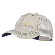 Mountain Scene Embroidered Cotton Mesh Cap