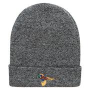 Pheasant Embroidered 12 Inch Long Knitted Beanie