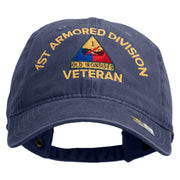 U.S. Army 1st Armored Division Embroidered Washed Solid Pigment Dyed Cotton Twill Brass Buckle Cap - Navy OSFM