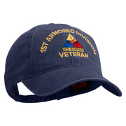 U.S. Army 1st Armored Division Embroidered Washed Solid Pigment Dyed Cotton Twill Brass Buckle Cap - Navy OSFM