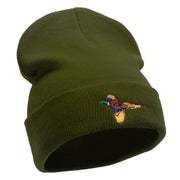 Pheasant Embroidered 12 Inch Long Knitted Beanie