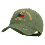 U.S. Army 1st Armored Division Embroidered Washed Solid Pigment Dyed Cotton Twill Brass Buckle Cap - Olive OSFM