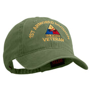 U.S. Army 1st Armored Division Embroidered Washed Solid Pigment Dyed Cotton Twill Brass Buckle Cap - Olive OSFM