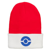 Ash Ketchum Poke Ball Embroidered Cuff Beanie