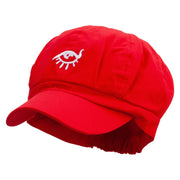 Magic Eye Embroidered Cotton Elastic Newsboy Cap - Red OSFM