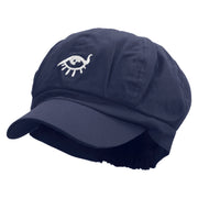 Magic Eye Embroidered Cotton Elastic Newsboy Cap - Navy OSFM