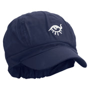 Magic Eye Embroidered Cotton Elastic Newsboy Cap - Navy OSFM