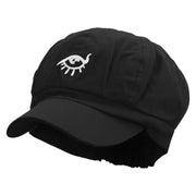 Magic Eye Embroidered Cotton Elastic Newsboy Cap - Black OSFM