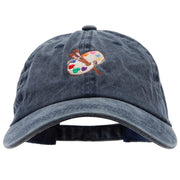 Artist Palette Embroidered Washed Solid Pigment Dyed Cotton Twill Brass Buckle Cap