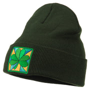 St Patrick's Day Clover Embroidered Long Beanie