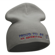 Proud American Phrase Embroidered Short Knitted Beanie