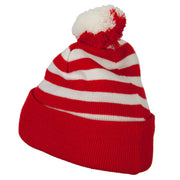 Ho Ho Ho Santa Embroidered Striped Pom Cuff Beanie