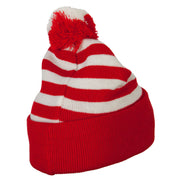 Ho Ho Ho Santa Embroidered Striped Pom Cuff Beanie