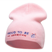 Proud American Phrase Embroidered Short Knitted Beanie