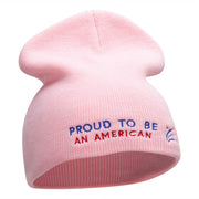 Proud American Phrase Embroidered Short Knitted Beanie